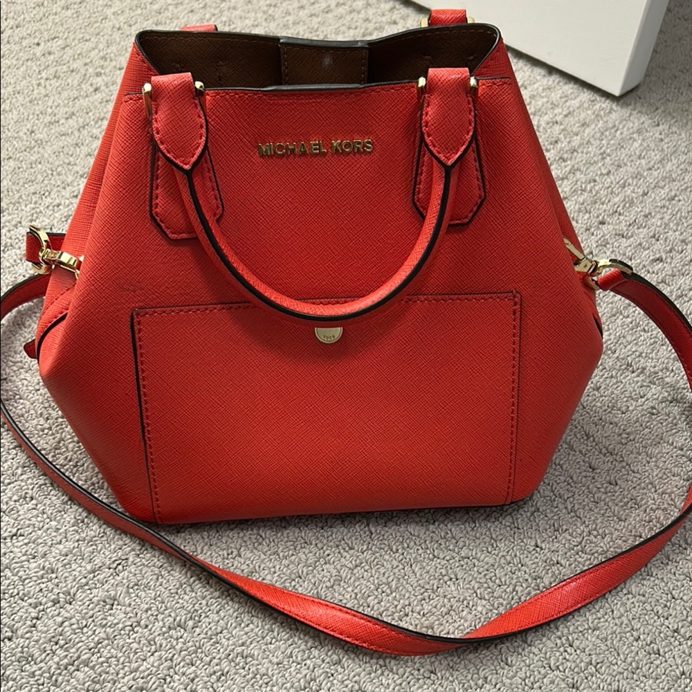Michael Kors Red Satchel with Gold Accents